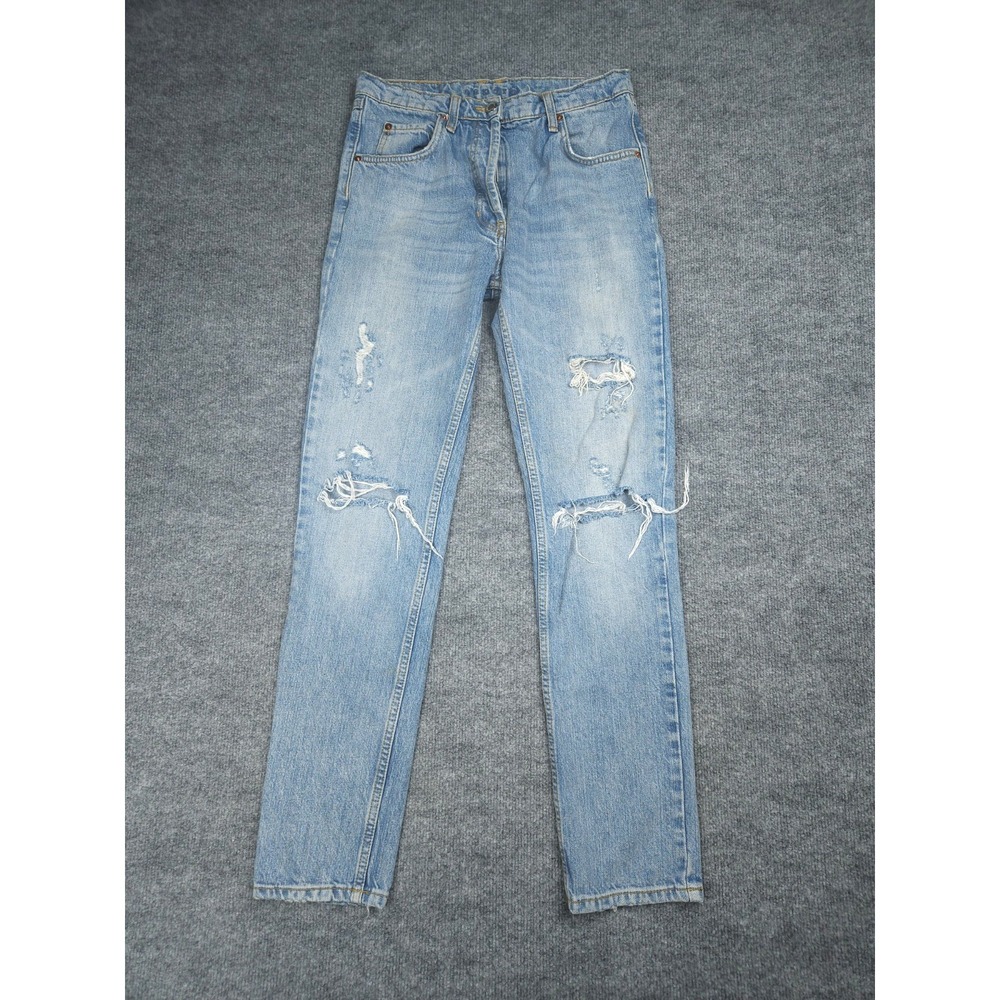 Sandro Paris Distressed  Jeans Womens 2 (FITS 27 x 30) Blue Holes Slim Straight